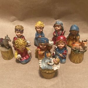 Christmas Nativity Scene 10 Pc Set Resin Children’s Faces 2” Baby Jesus Bundle